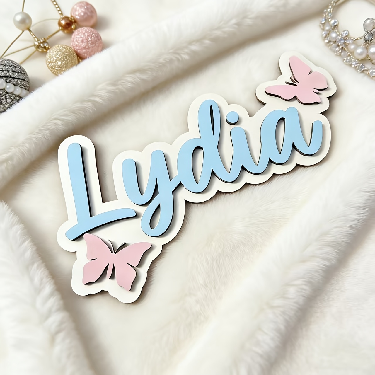 Baby Nursery Decorations - Personalized Blue & Pink Butterfly Name