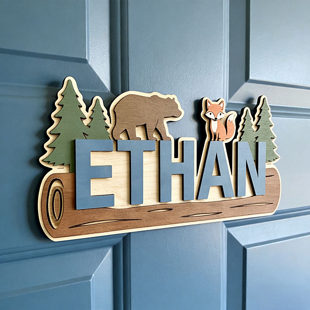 Baby Nursery Decorations - Woodland Forest Animal Personalized Name Wooden