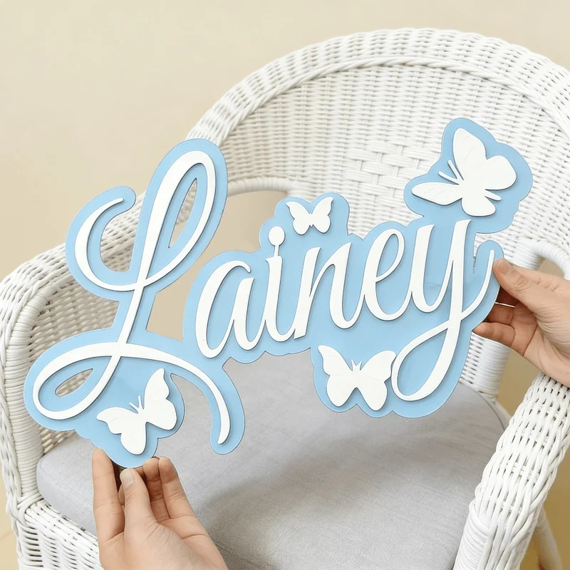 Baby Nursery Decorations - Personalized Baby Name Plaque, Blue Design