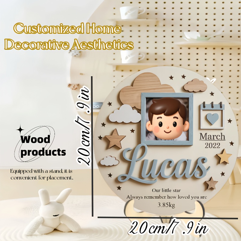Baby Nursery Decorations - Personalized Baby Photo Frame, Custom Wooden