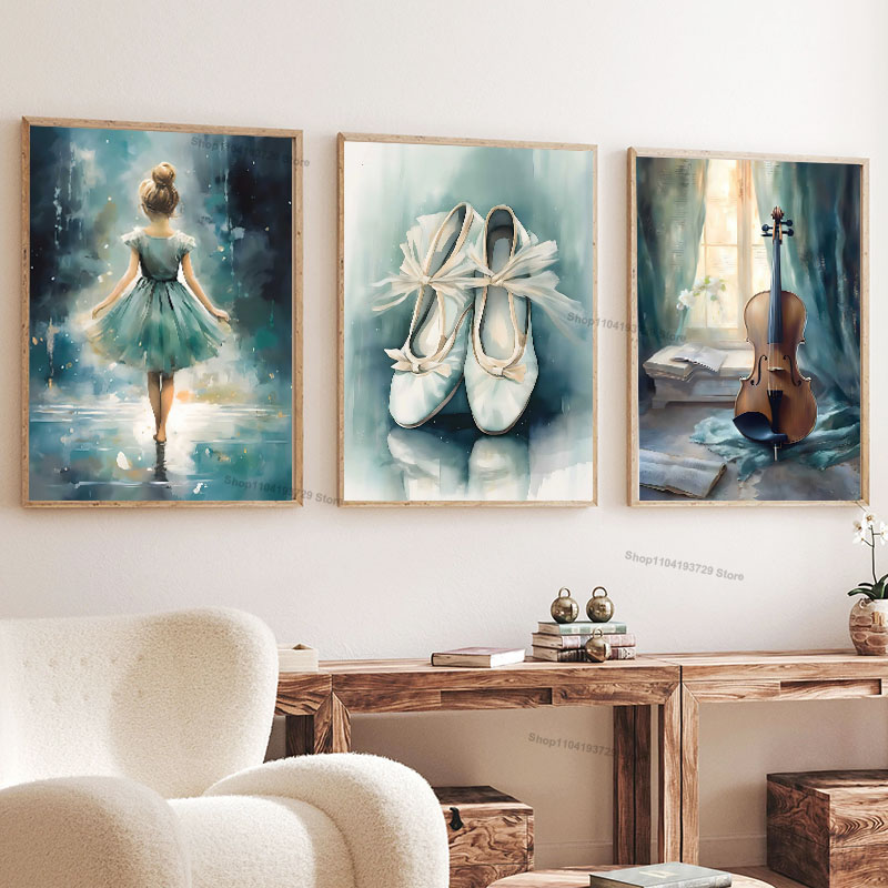 Baby Nursery Home - Watercolor Ballet Girl Shoes Cello Nursery