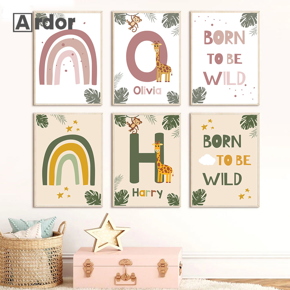 Baby Nursery Jungle - Nordic Jungle Animal Posters Custom Name