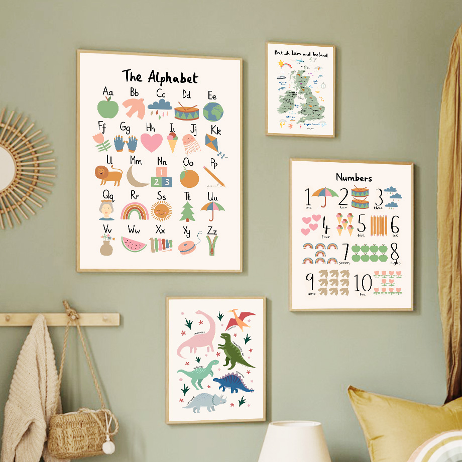 Baby Nursery Home - Animal World Map Dinosaur Alphabet Number