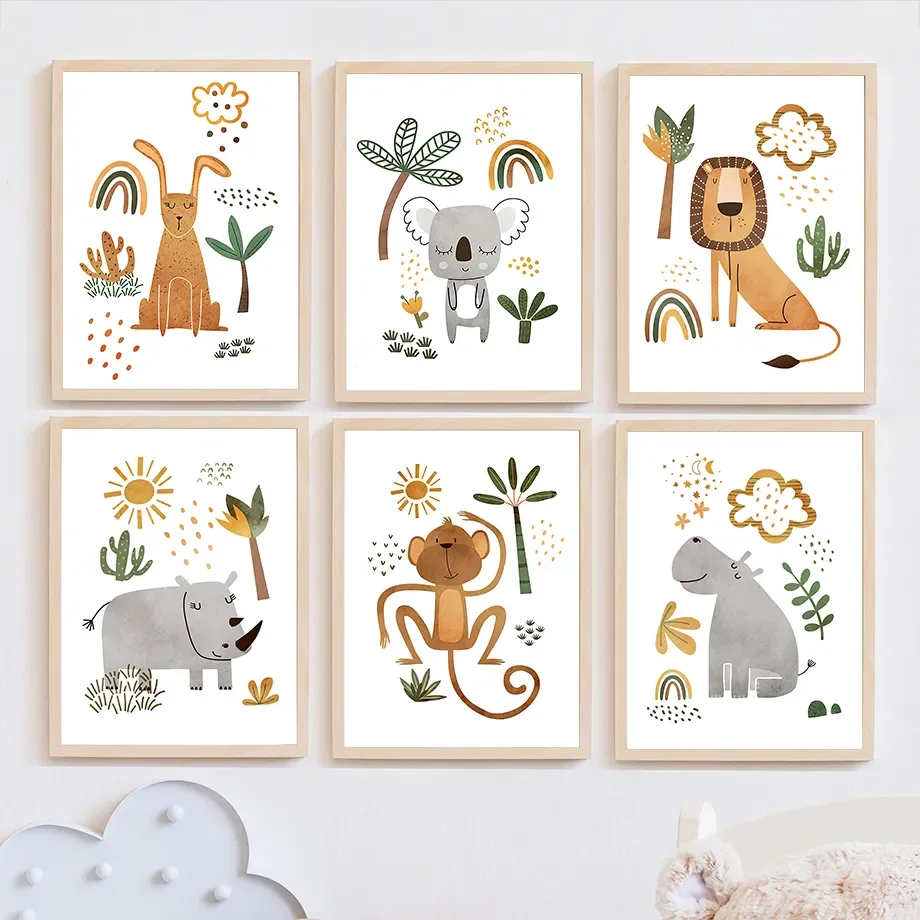 Baby Nursery Jungle - Jungle Animal Lion Elephant Giraffe Rhino
