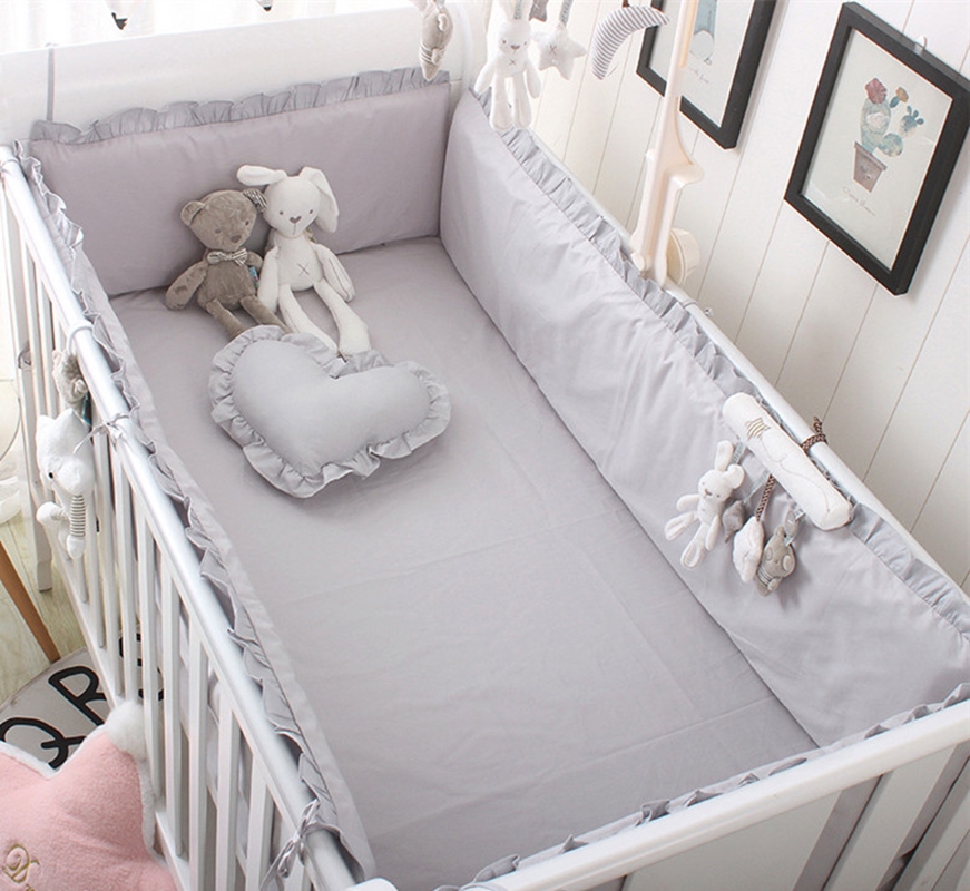 Baby Nursery Sale - 5Pcs Solid Cotton Baby Bed Set
