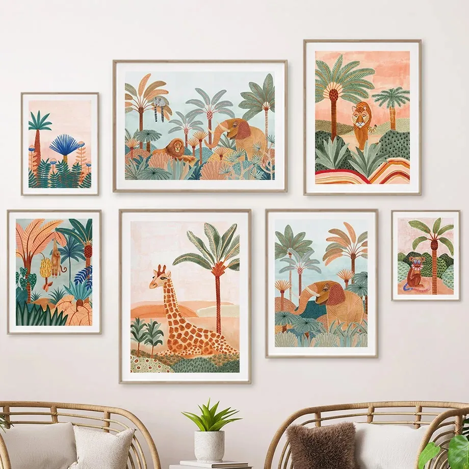 Baby Nursery Jungle - Boho Jungle Animals Tiger Monkey Giraffe