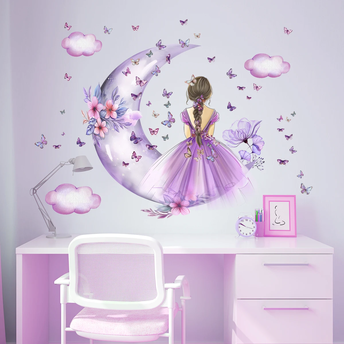 Baby Nursery Ideas Girl - Girl Moon Butterflies Wall Stickers Kid