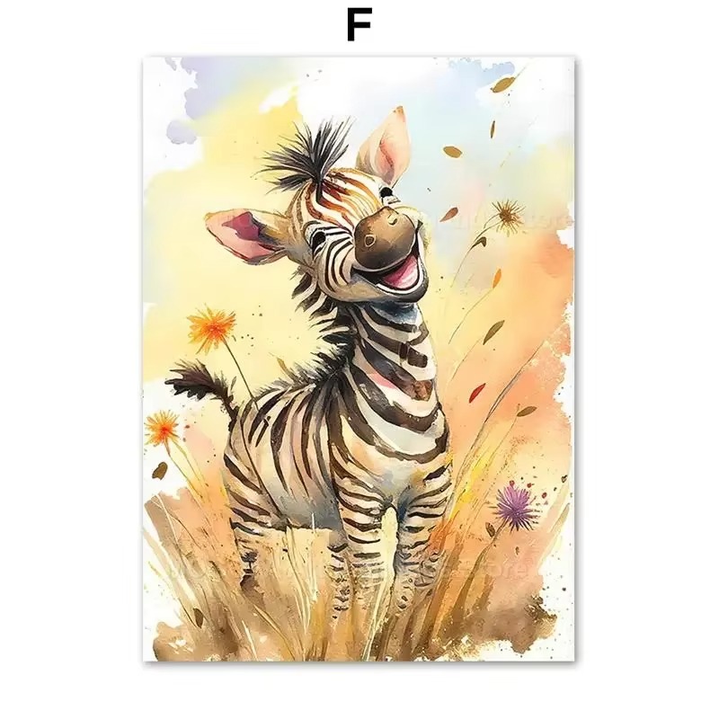 Baby Nursery Artwork - Watercolor Lion Giraffe Tiger Elephant Zebra