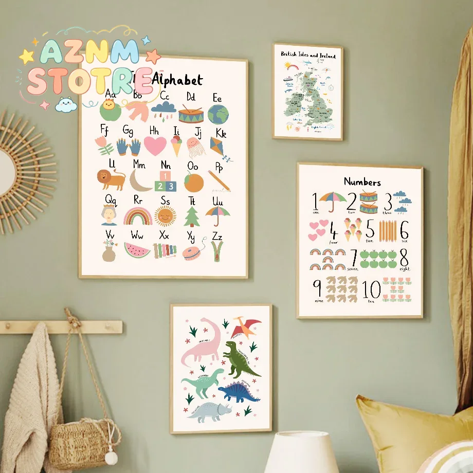 Baby Nursery Home - Animal World Map Dinosaur Alphabet Number