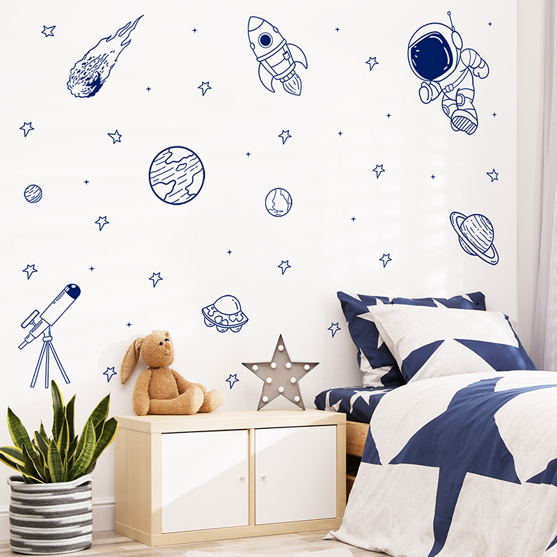 Baby Nursery Set Furniture - Cartoon Universe Astronaut Planet Rocket Wall