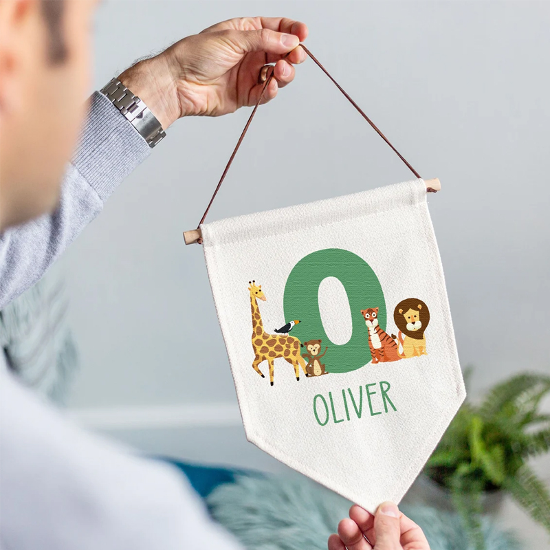 Baby Nursery Jungle - Personalised Name Jungle Animal Pennant Flag
