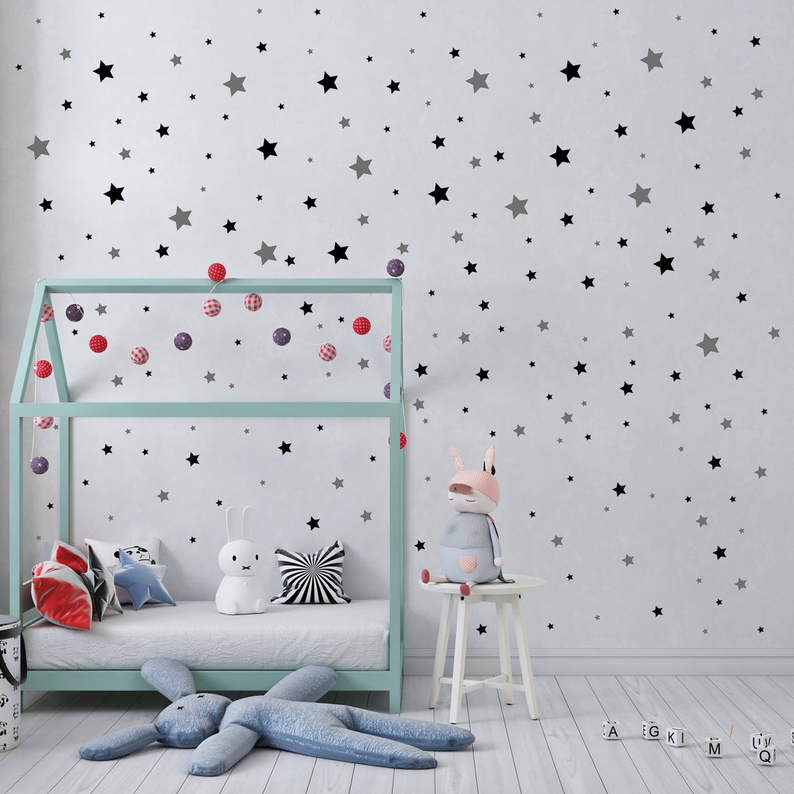 Cartoon 65Pcs Star Wall Sticke - Baby Nursery Set Furniture ulasan dan harga
