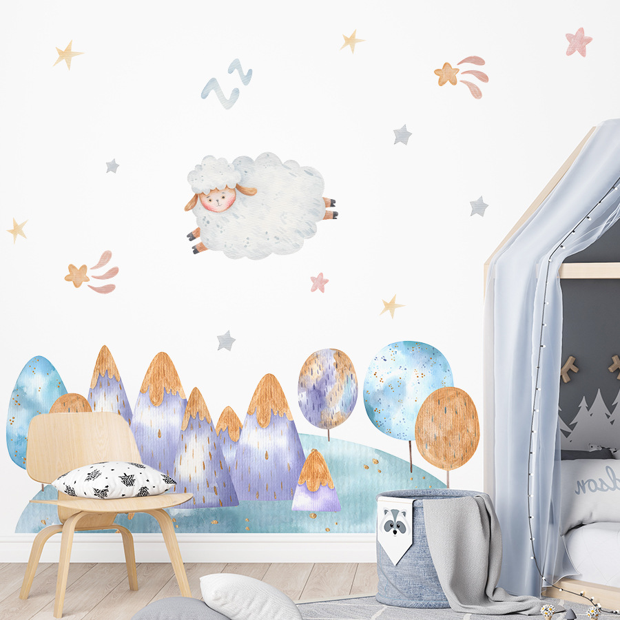 Cartoon Cute Sheep Flying Fore - Baby Nursery Tree ulasan dan harga