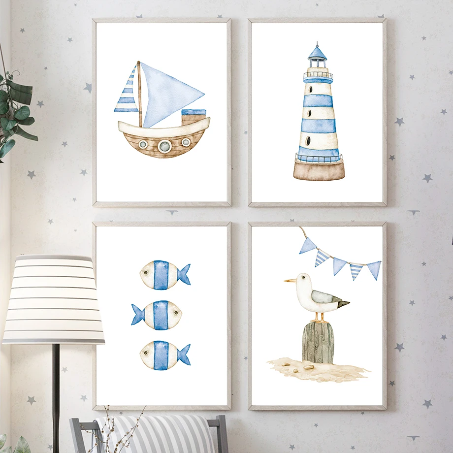 Sailboat Lighthouse Fish Nauti - Baby Nursery Home ulasan dan harga