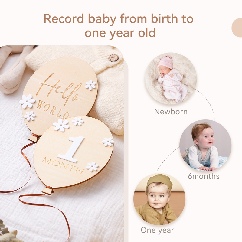 2Pcs Baby Wooden Balloon Miles - Milestone Card Set ulasan dan harga