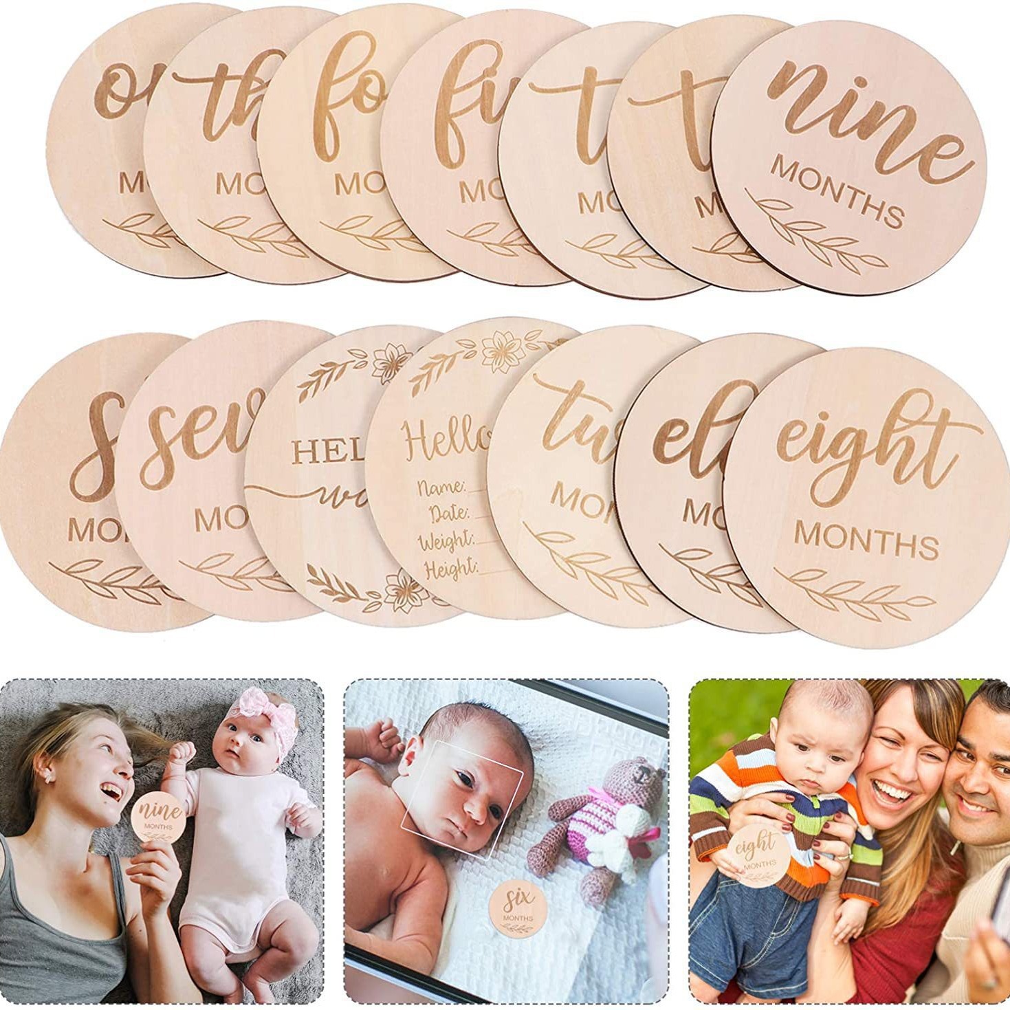 Wooden Wood Chip Month Souveni - Milestone Card Set ulasan dan harga