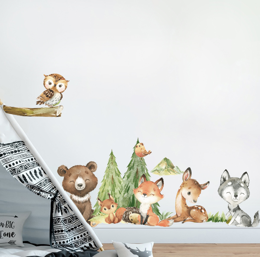 Cartoon Watercolor  Forest Ani - Baby Nursery Tree ulasan dan harga