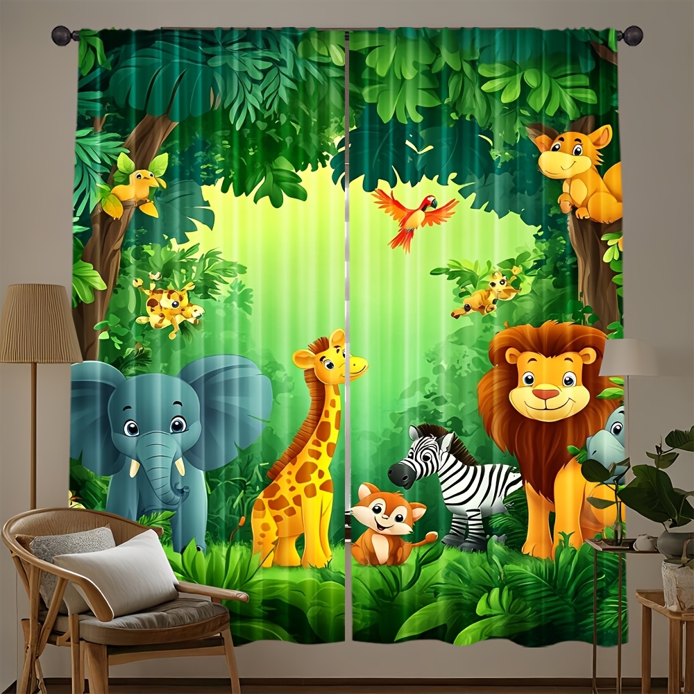 2pcs Cartoon Animal Curtains J - Baby Nursery Jungle ulasan dan harga