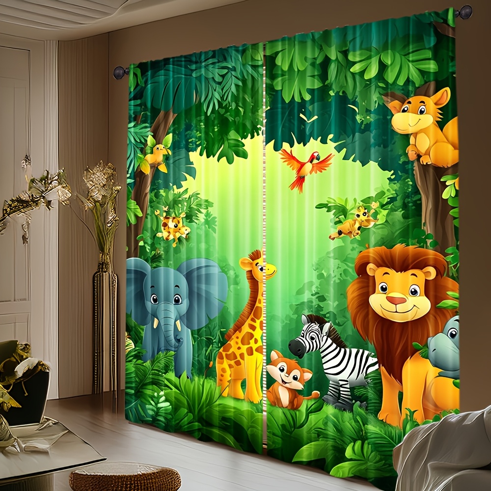 2pcs Cartoon Animal Curtains J - Baby Nursery Jungle ulasan dan harga