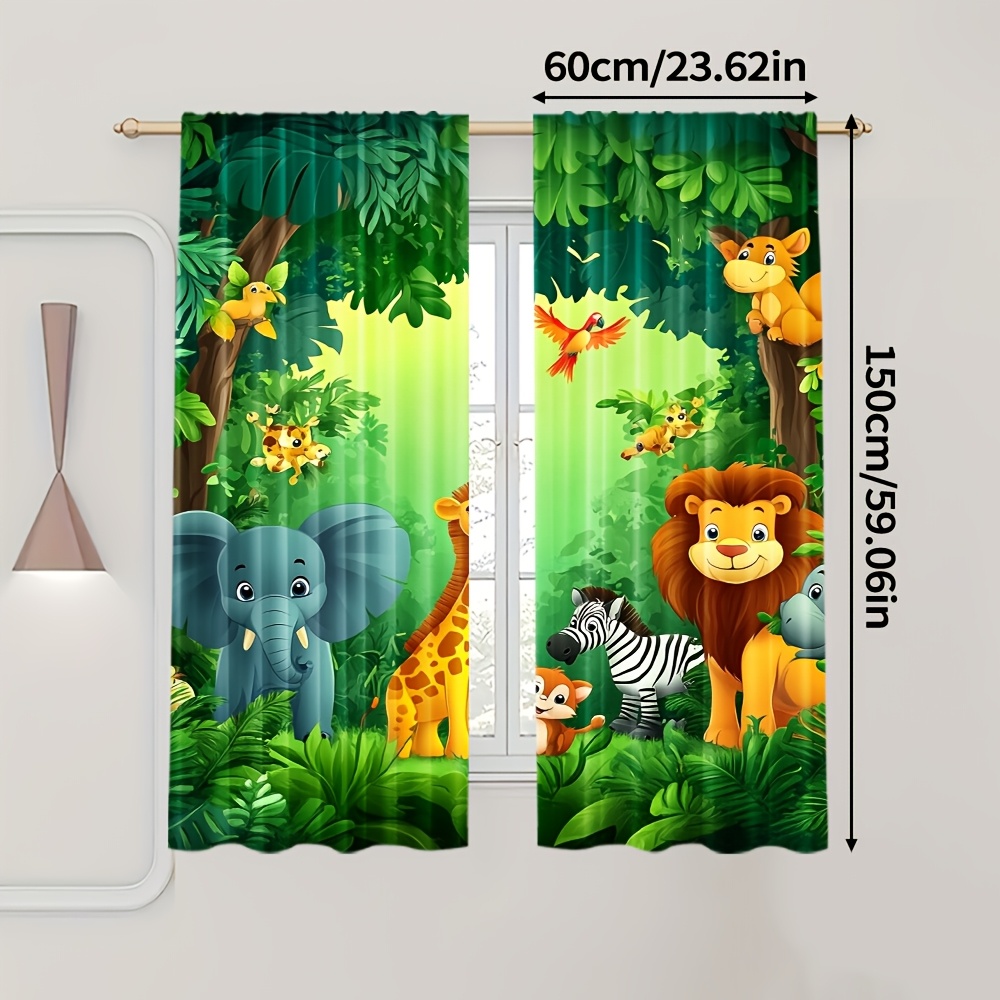 2pcs Cartoon Animal Curtains J - Baby Nursery Jungle ulasan dan harga