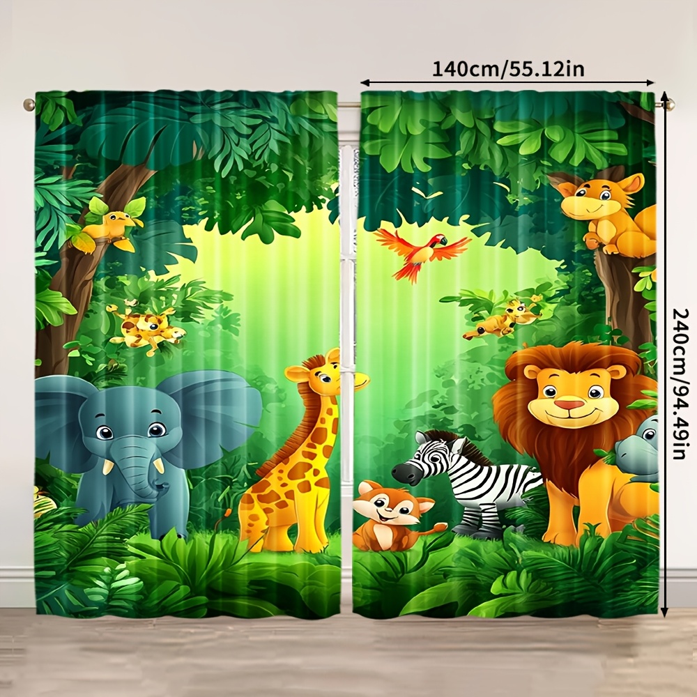 2pcs Cartoon Animal Curtains J - Baby Nursery Jungle ulasan dan harga