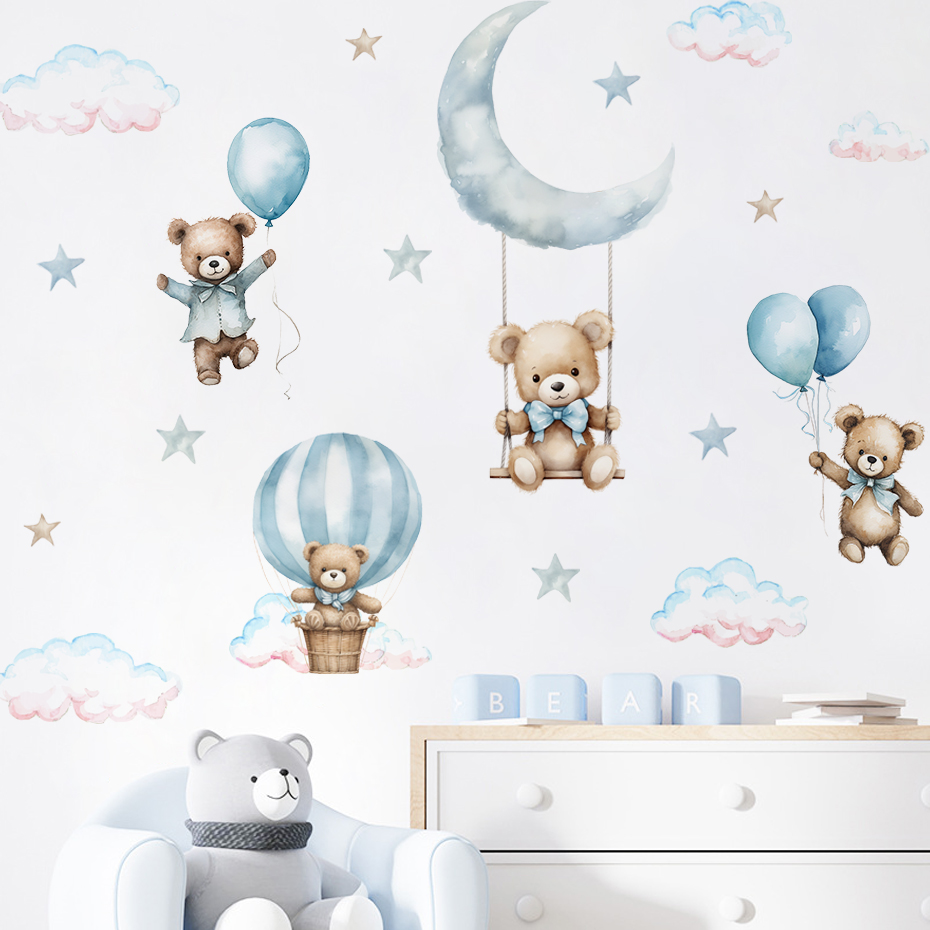 Watercolor Bear Hot Air Balloo - Baby Nursery Set Furniture ulasan dan harga