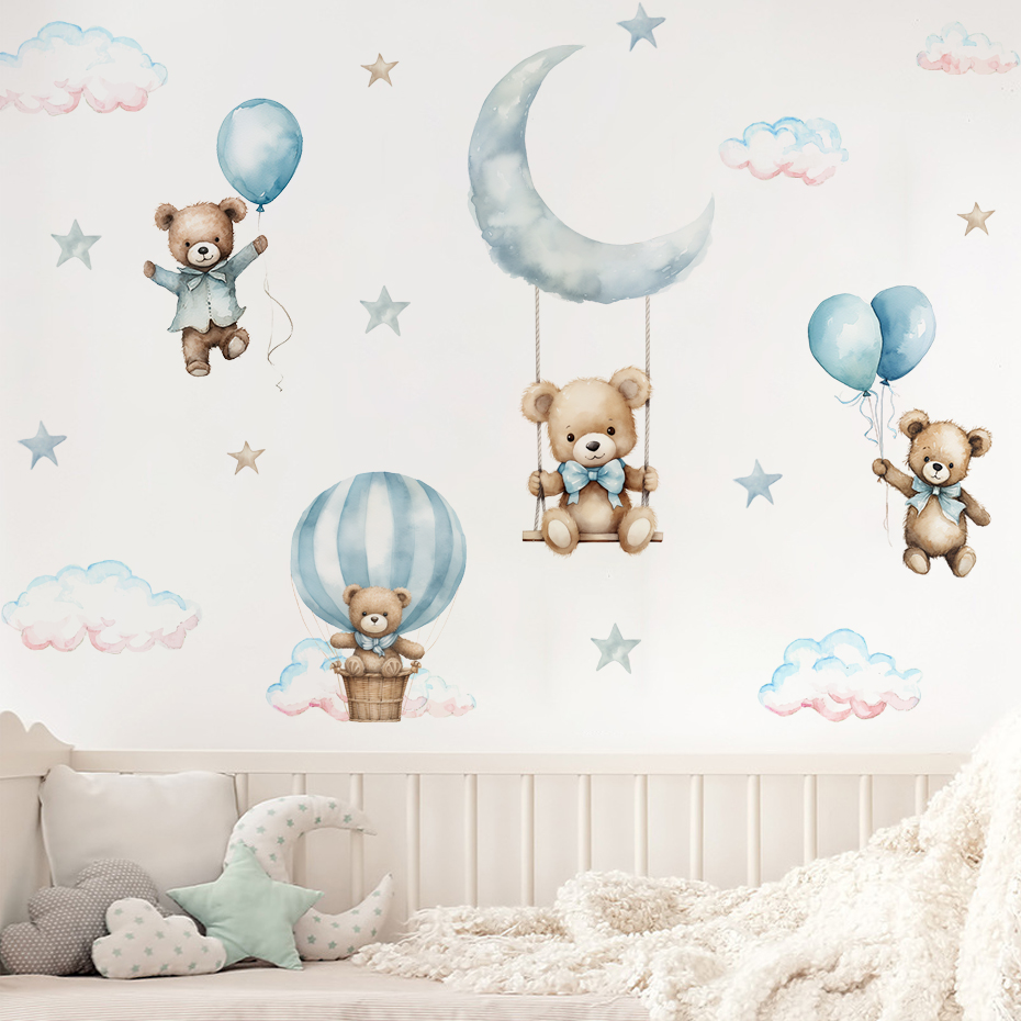 Watercolor Bear Hot Air Balloo - Baby Nursery Set Furniture ulasan dan harga