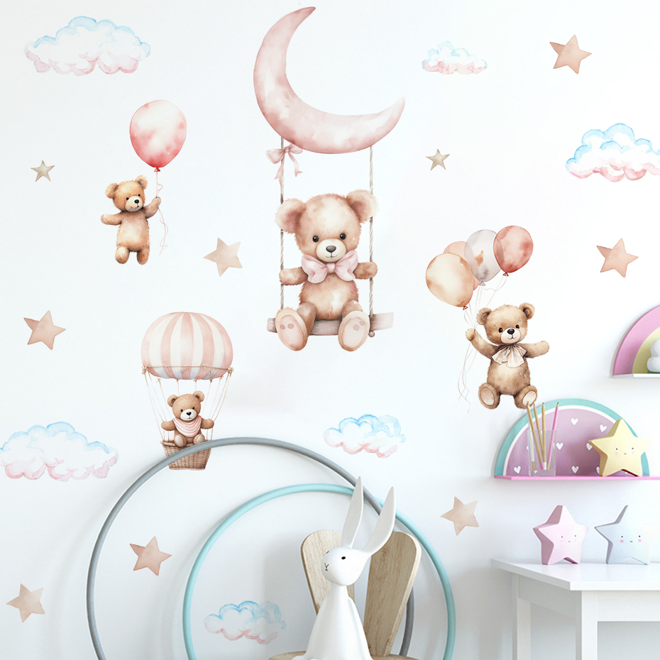 Watercolor Bear Hot Air Balloo - Baby Nursery Set Furniture ulasan dan harga