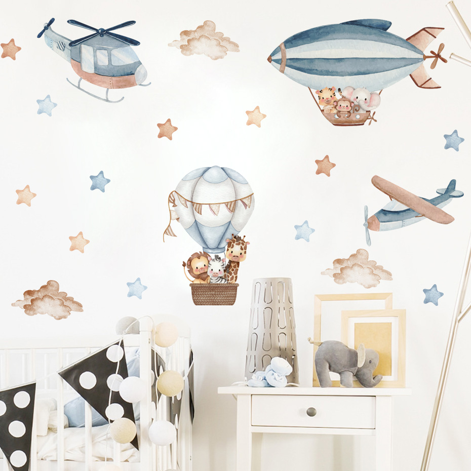 Watercolor Animals Hot Air Bal - Baby Nursery Set Furniture ulasan dan harga