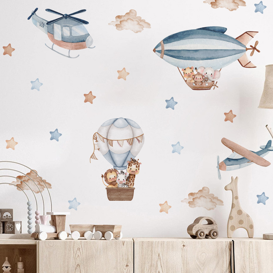 Watercolor Animals Hot Air Bal - Baby Nursery Set Furniture ulasan dan harga