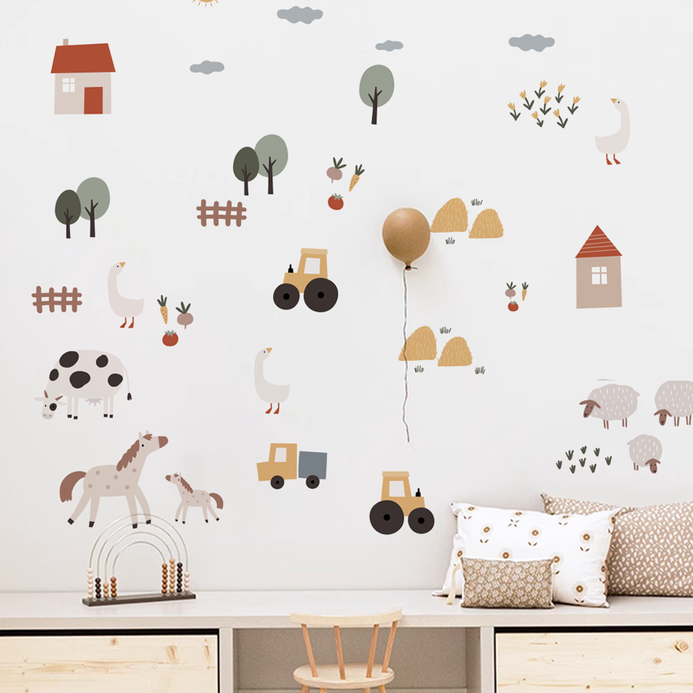 Boho Cartoon Cute Cows Farm An - Baby Nursery Artwork ulasan dan harga