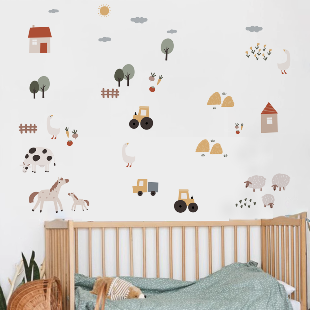 Boho Cartoon Cute Cows Farm An - Baby Nursery Artwork ulasan dan harga
