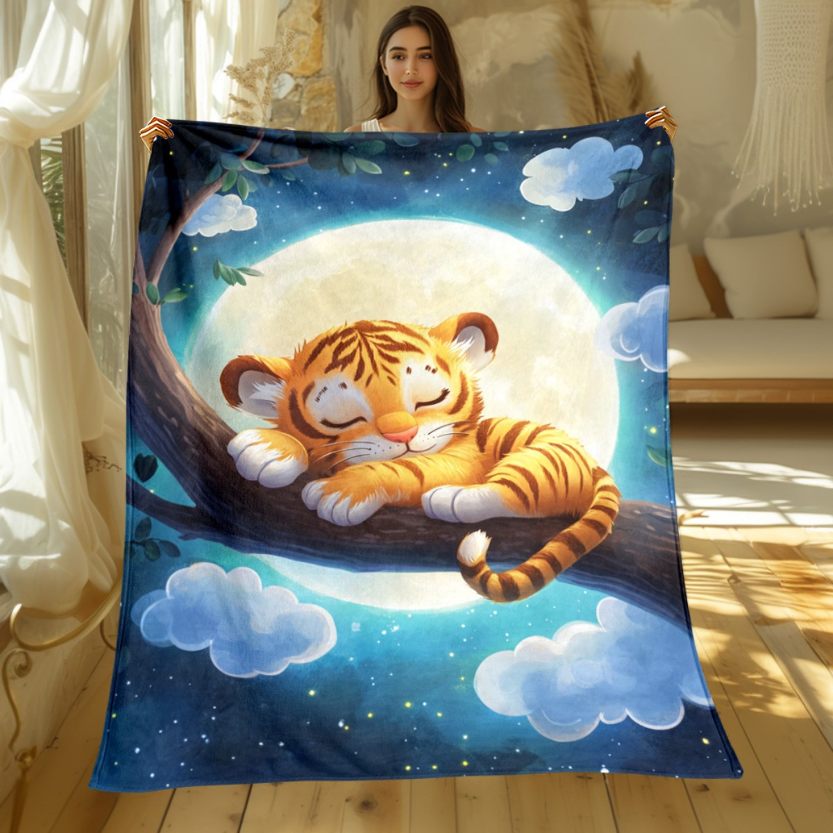 Cute sleeping tiger on tree br - Baby Nursery Tree ulasan dan harga