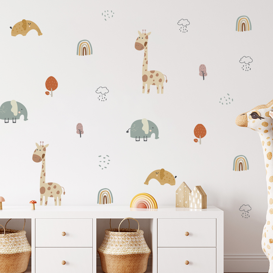 Cartoon Giraffe Elephant Anima - Baby Nursery Tree ulasan dan harga