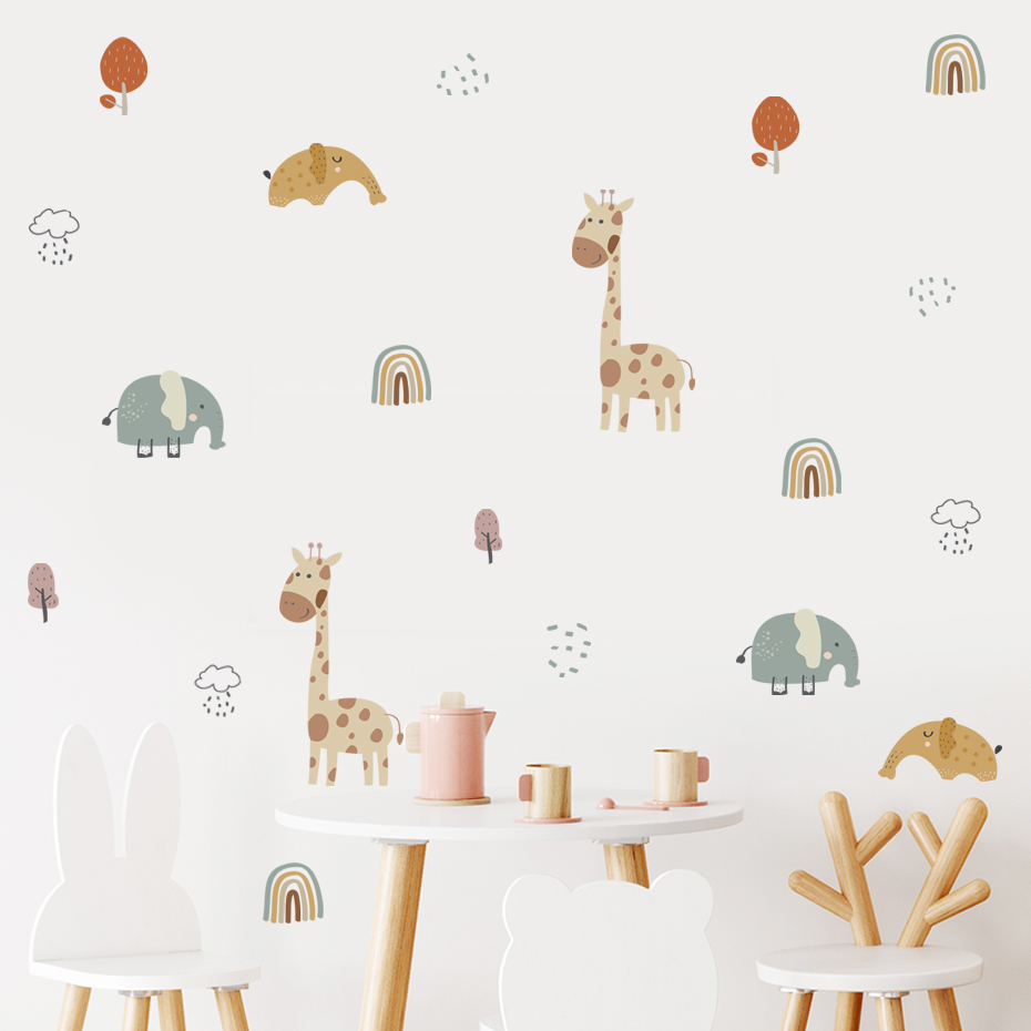 Cartoon Giraffe Elephant Anima - Baby Nursery Tree ulasan dan harga