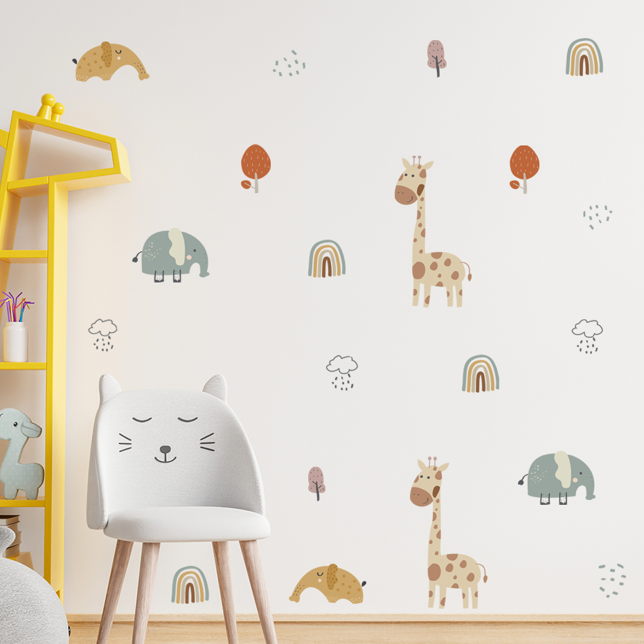Cartoon Giraffe Elephant Anima - Baby Nursery Tree ulasan dan harga