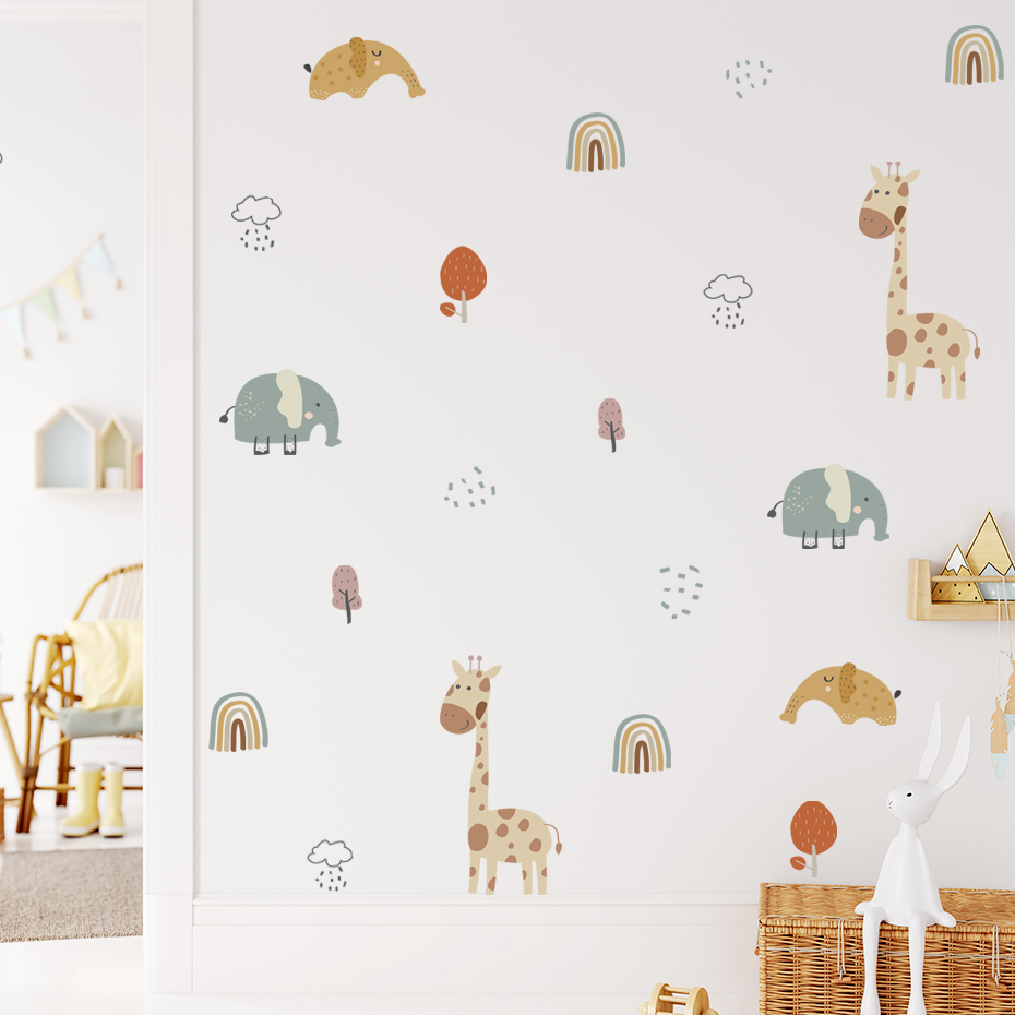 Cartoon Giraffe Elephant Anima - Baby Nursery Tree ulasan dan harga